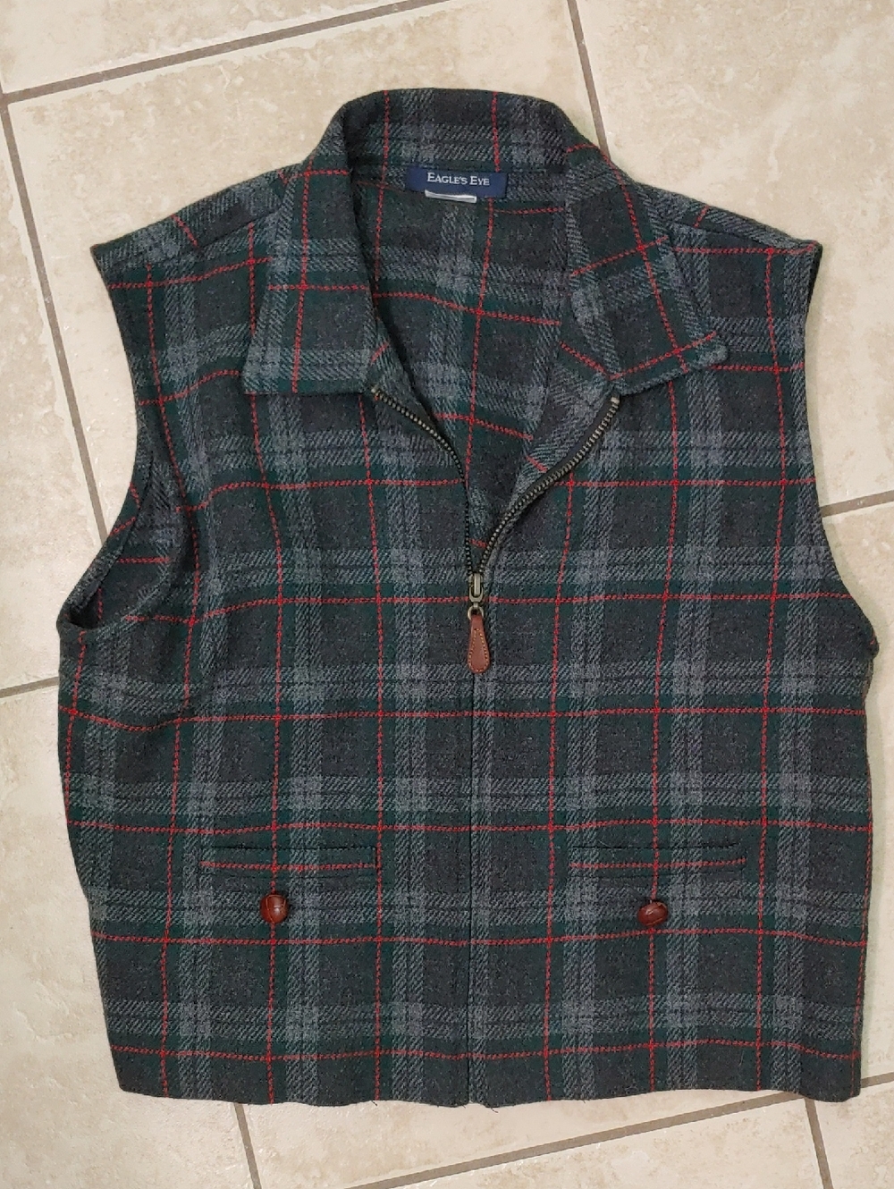 Vintage Eagle's Eye Plaid Wool Vest Women's Size M